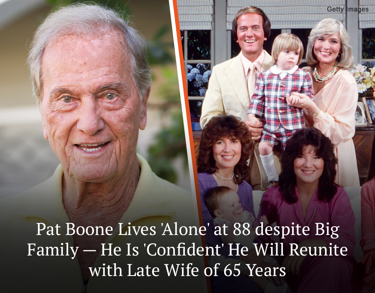 Pat Boone was second to Elvis Presley as a chart-topping pop singer from the 1950s to the 1960s.